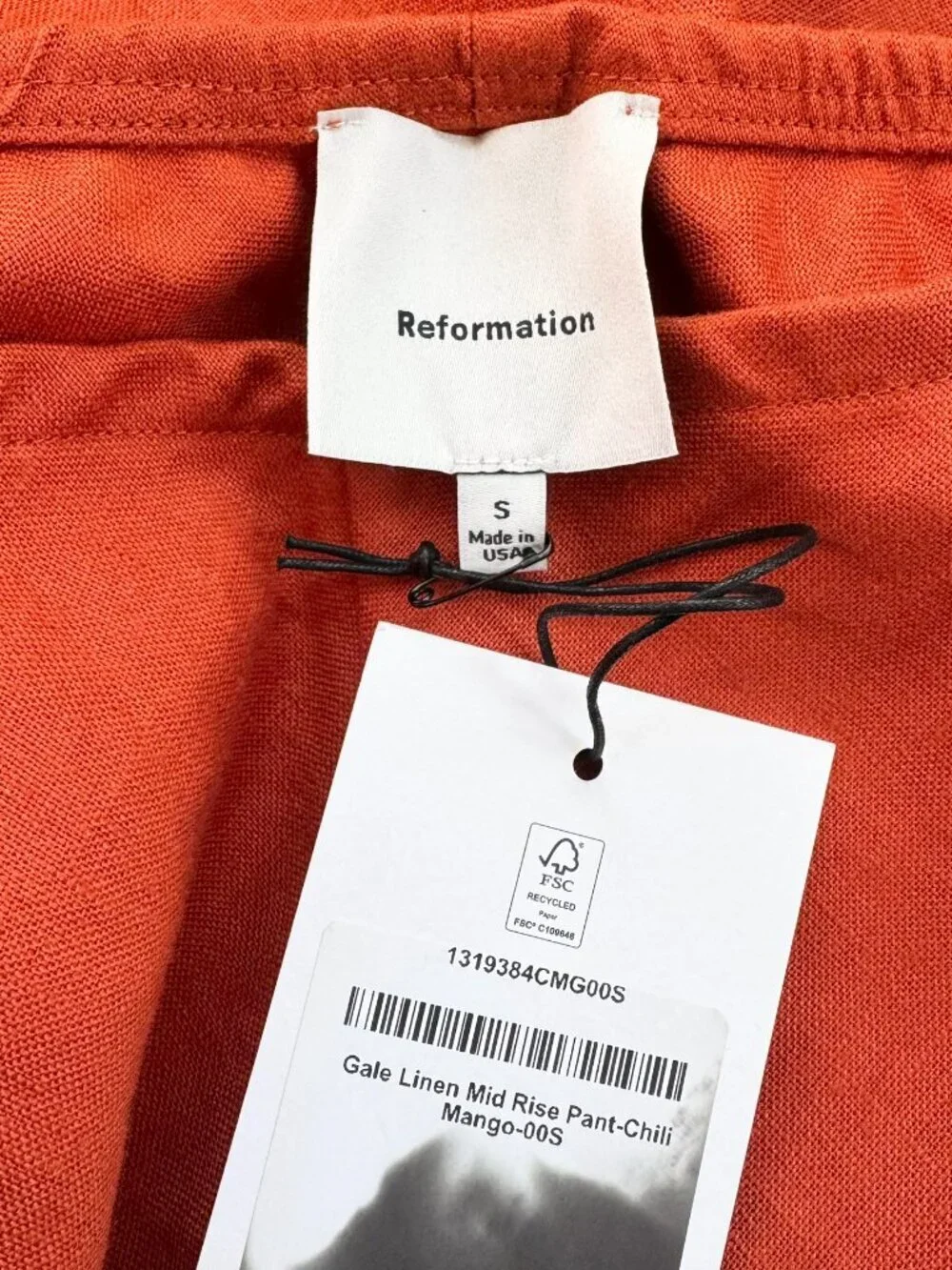 NWT Reformation Gale Linen Mid-Rise Pants Chili Orange Small